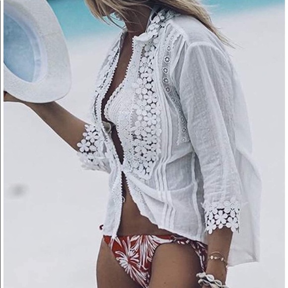 SALE White crochet lace blouse - Picture 5 of 16